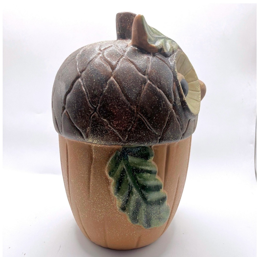 Pier 1 Owl Acorn Figurine 7.5in Brown Tan Glitter Fall Woodland Decor - Picture 4 of 7